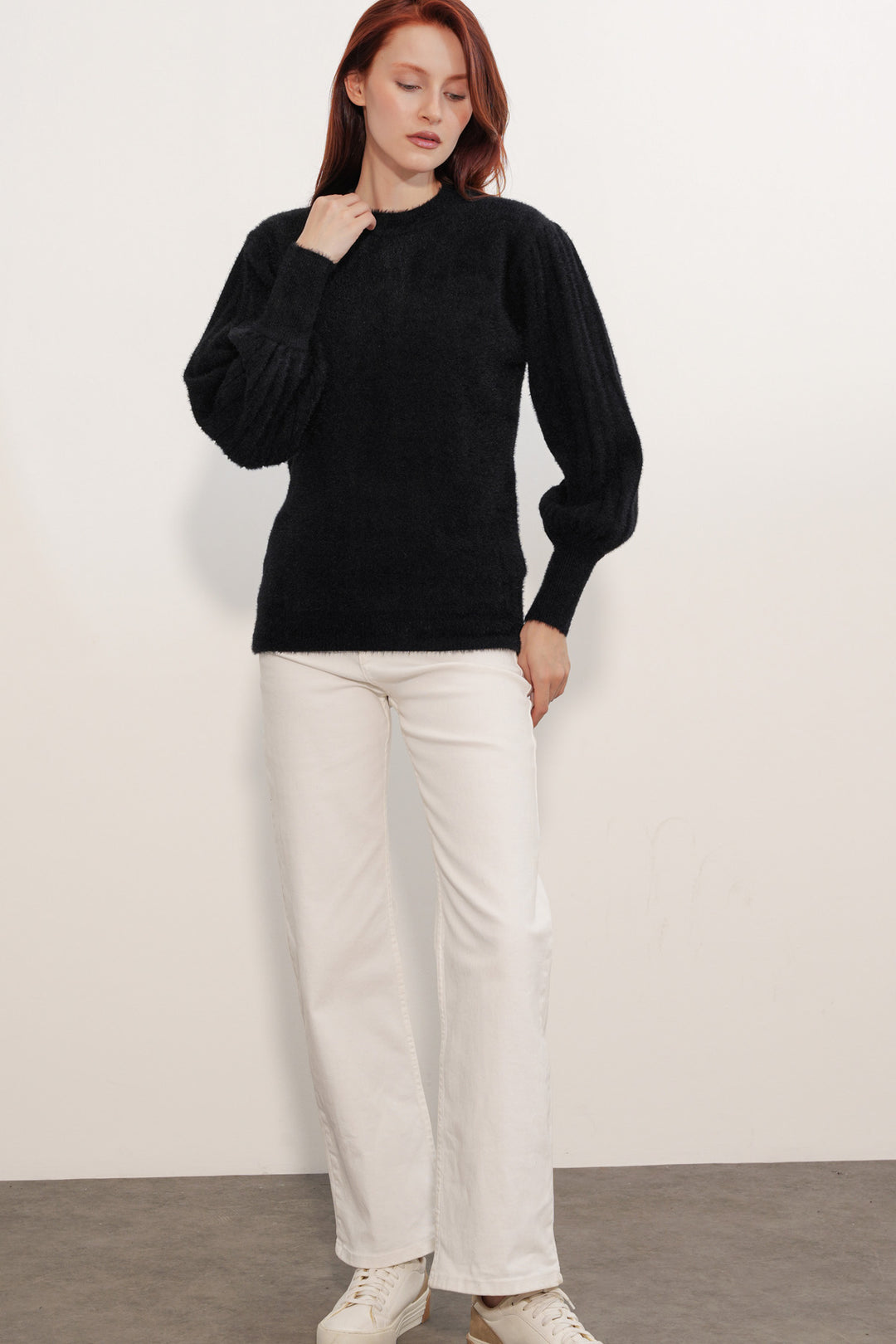 BGD Women Kadın Balon Kol Oversize Triko Kazak 15973 - Siyah - Heerhugowaard