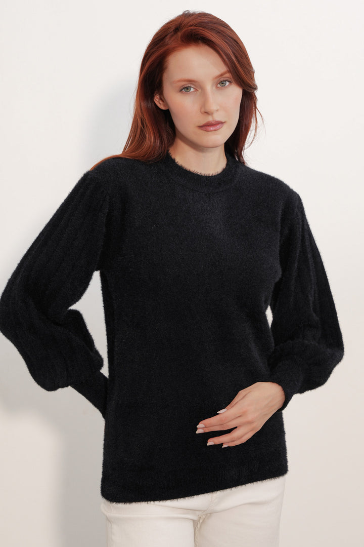 BGD Women Kadın Balon Kol Oversize Triko Kazak 15973 - Siyah - Heerhugowaard