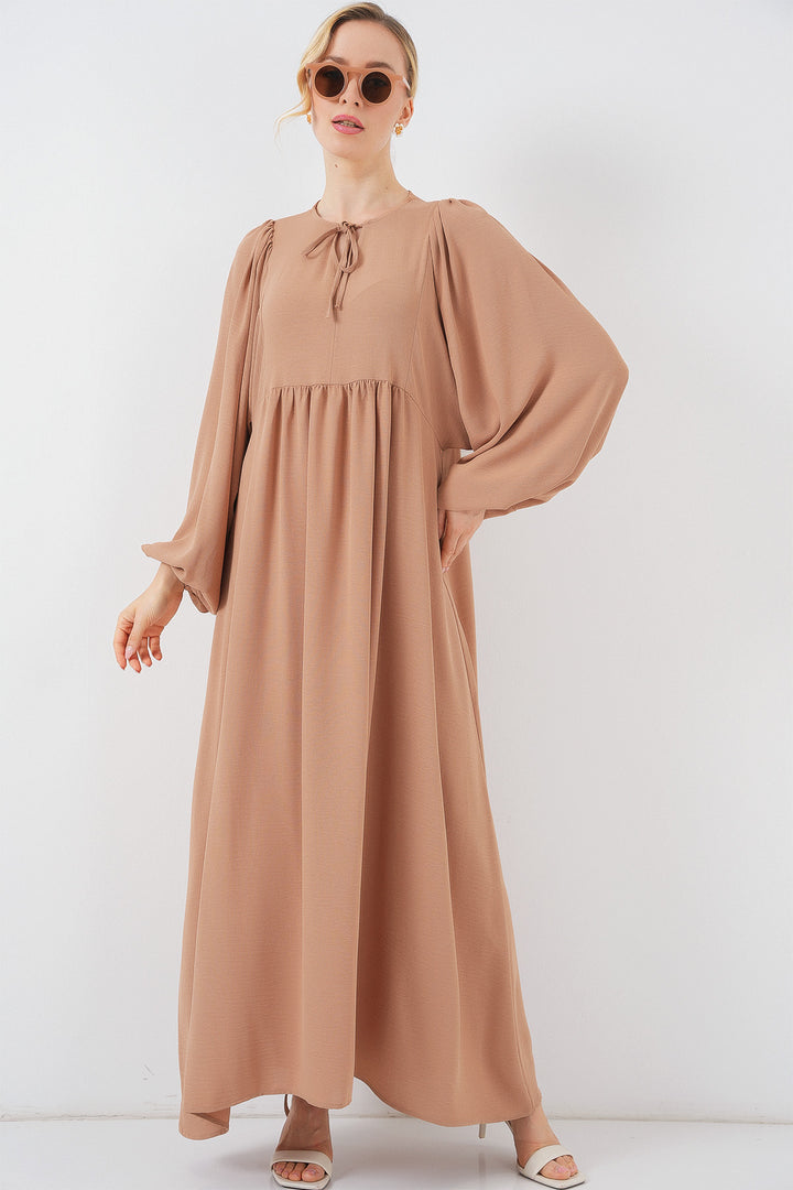BGD Women Woman Balloon Sleeve Long Hijab Dress 2464 - Biscuit - Ciudad López Mateos