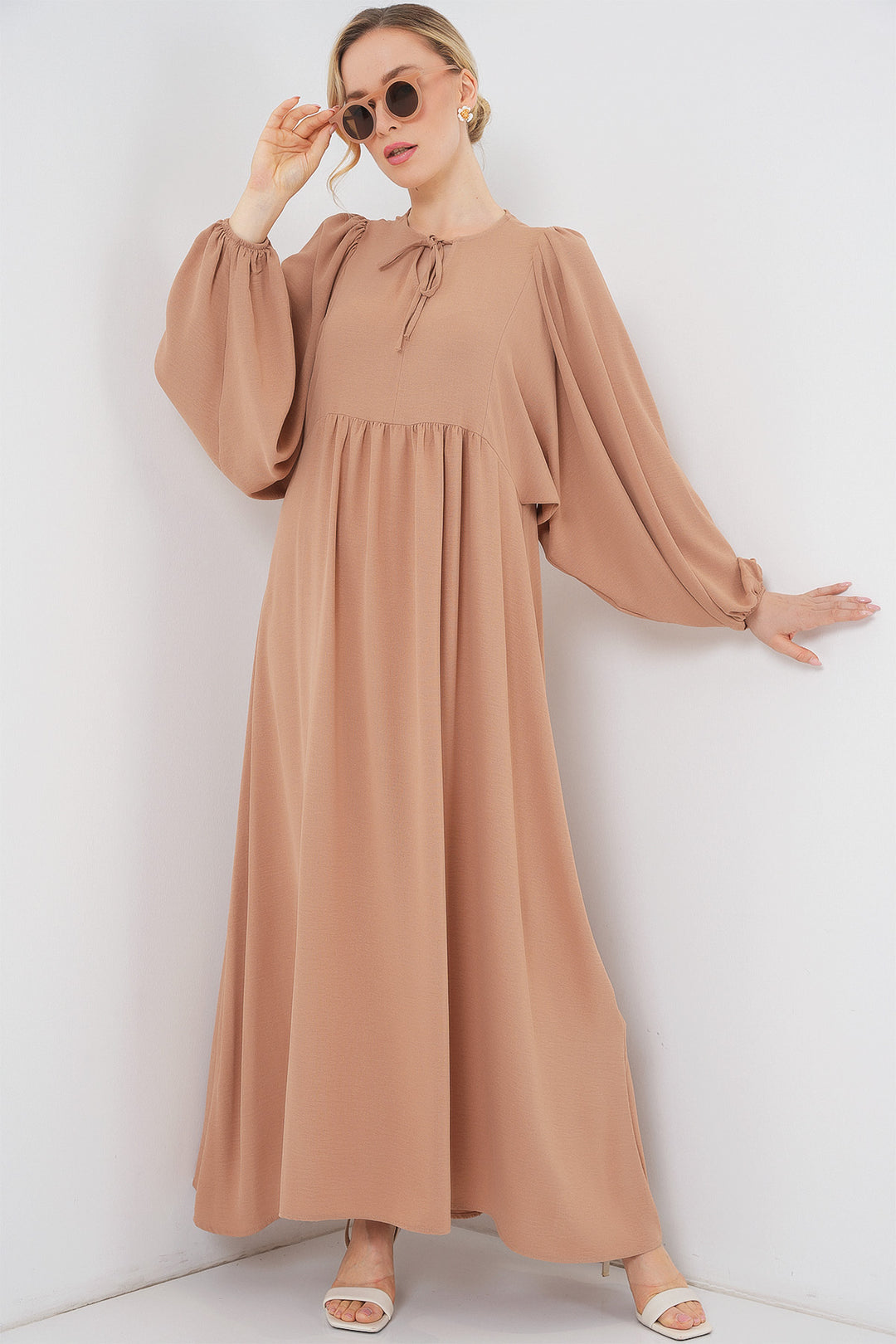 BGD Women Woman Balloon Sleeve Long Hijab Dress 2464 - Biscuit - Ciudad López Mateos