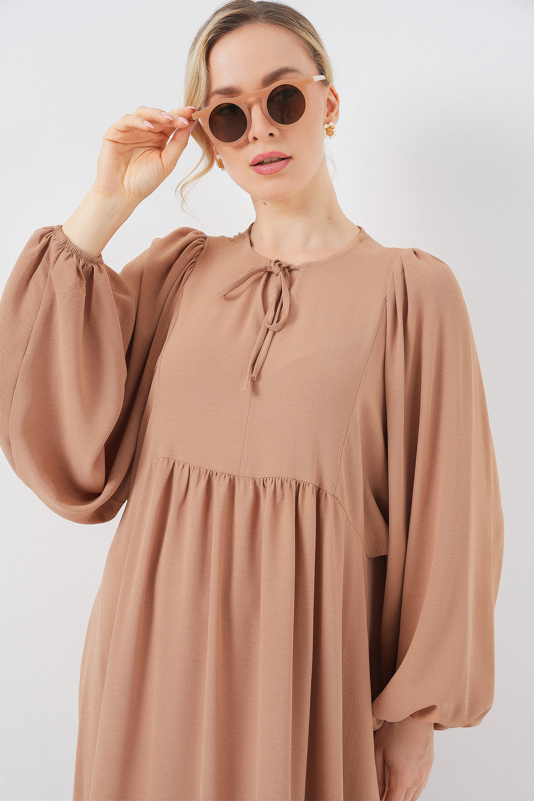 BGD Women Woman Balloon Sleeve Long Hijab Dress 2464 - Biscuit - Ciudad López Mateos