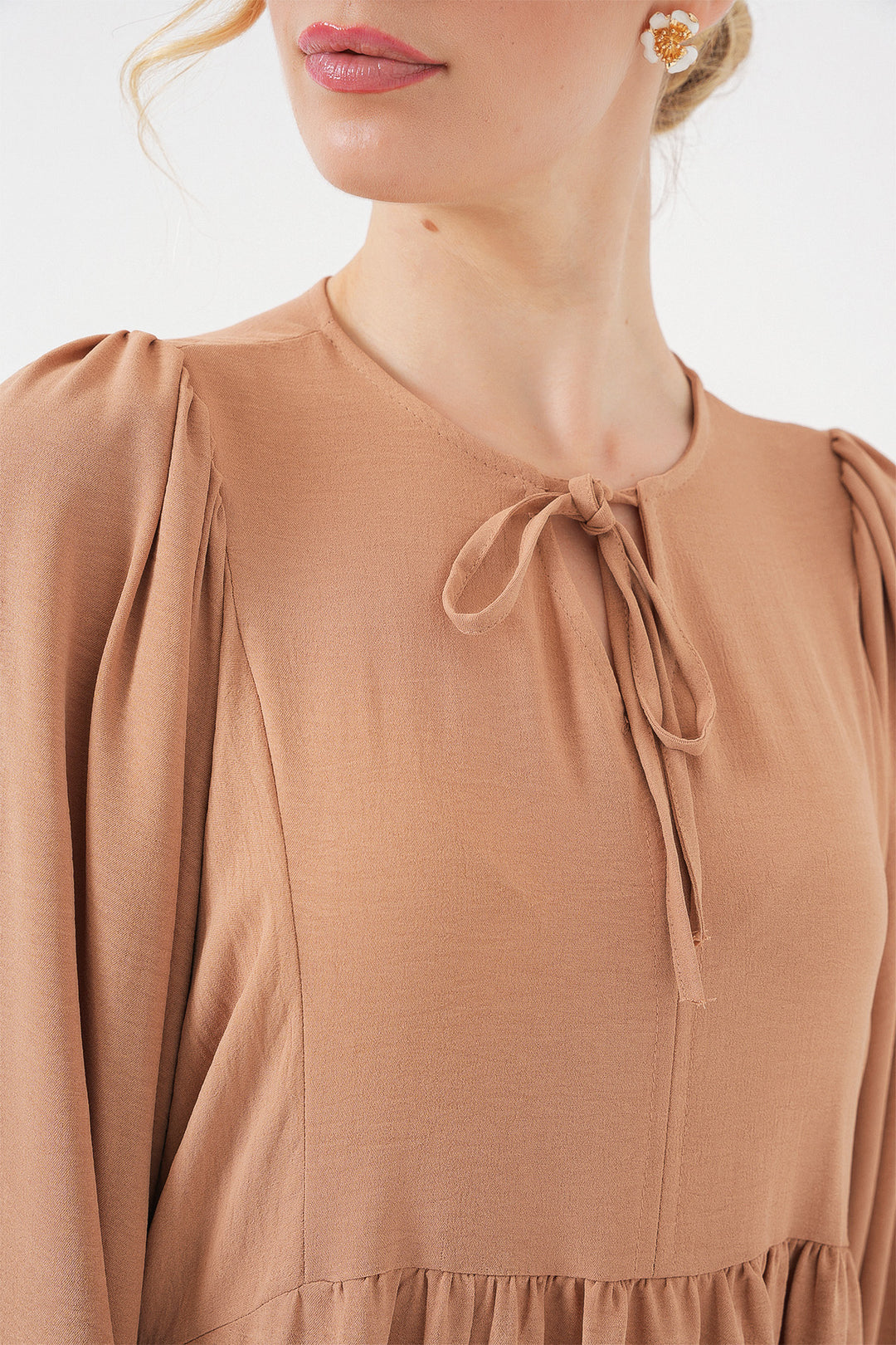 BGD Women Woman Balloon Sleeve Long Hijab Dress 2464 - Biscuit - Ciudad López Mateos