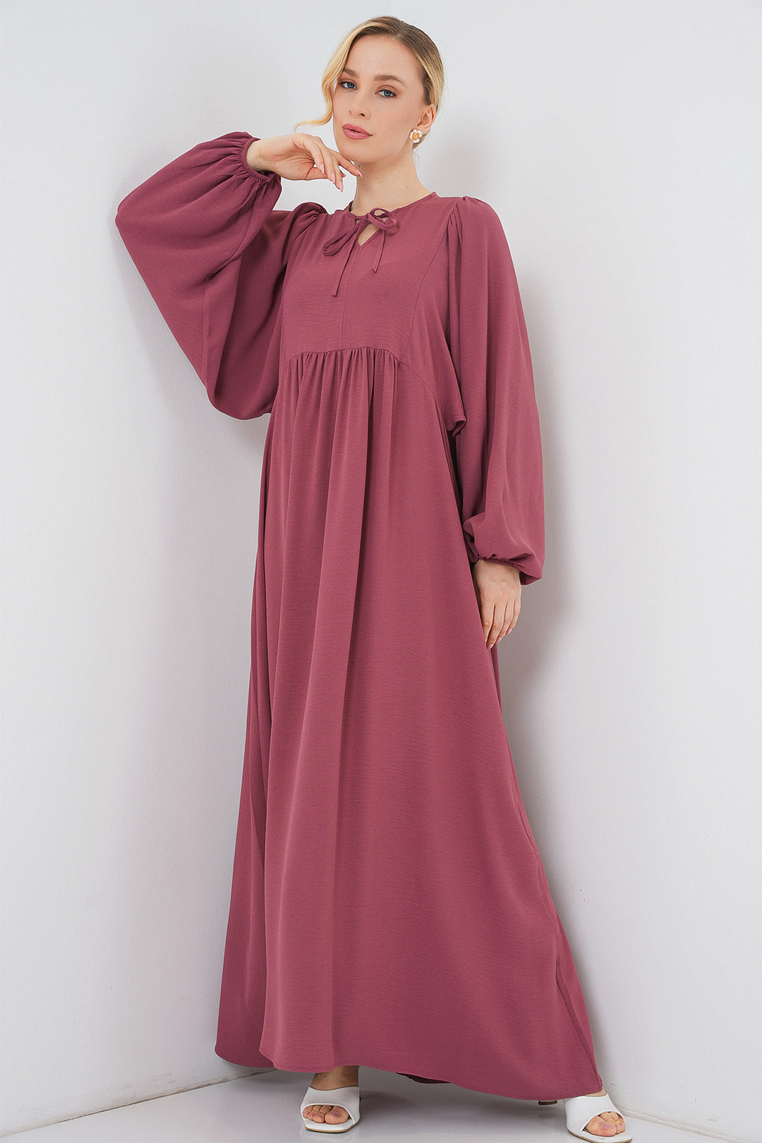 BGD Women Woman Balloon Sleeve Long Hijab Dress 2464 - Light Pink - Montclair