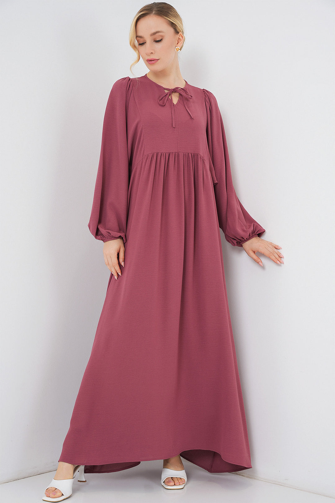 BGD Women Woman Balloon Sleeve Long Hijab Dress 2464 - Light Pink - Montclair