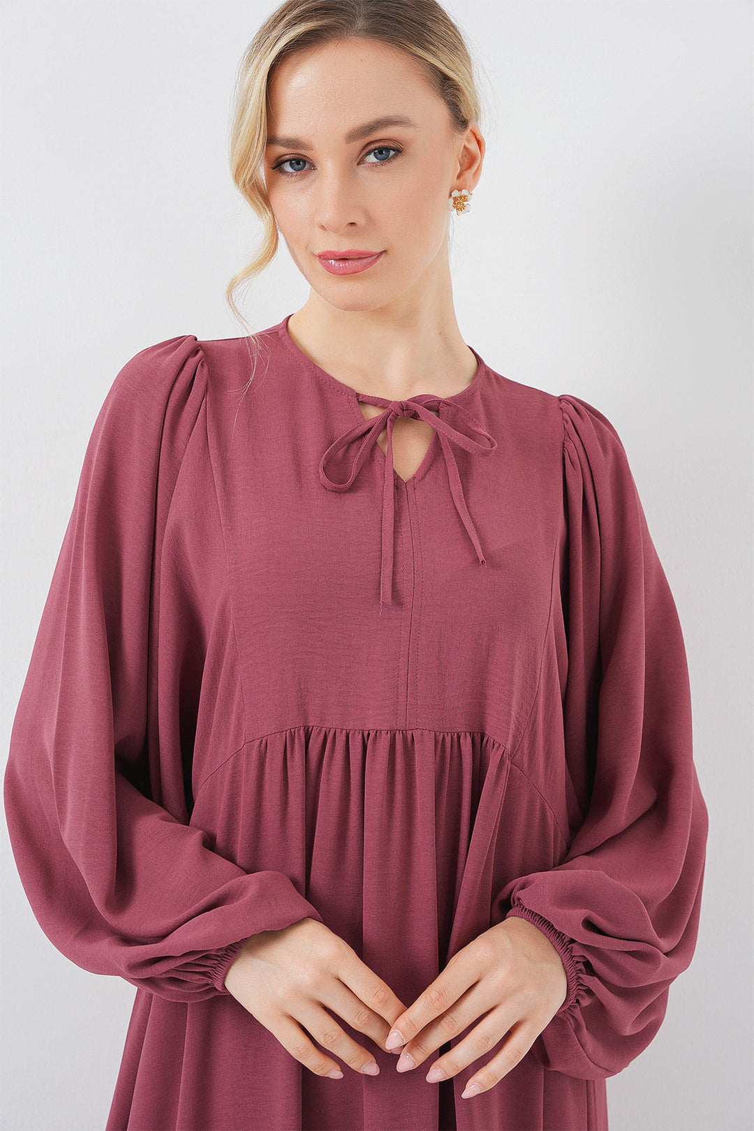 BGD Women Woman Balloon Sleeve Long Hijab Dress 2464 - Light Pink - Montclair