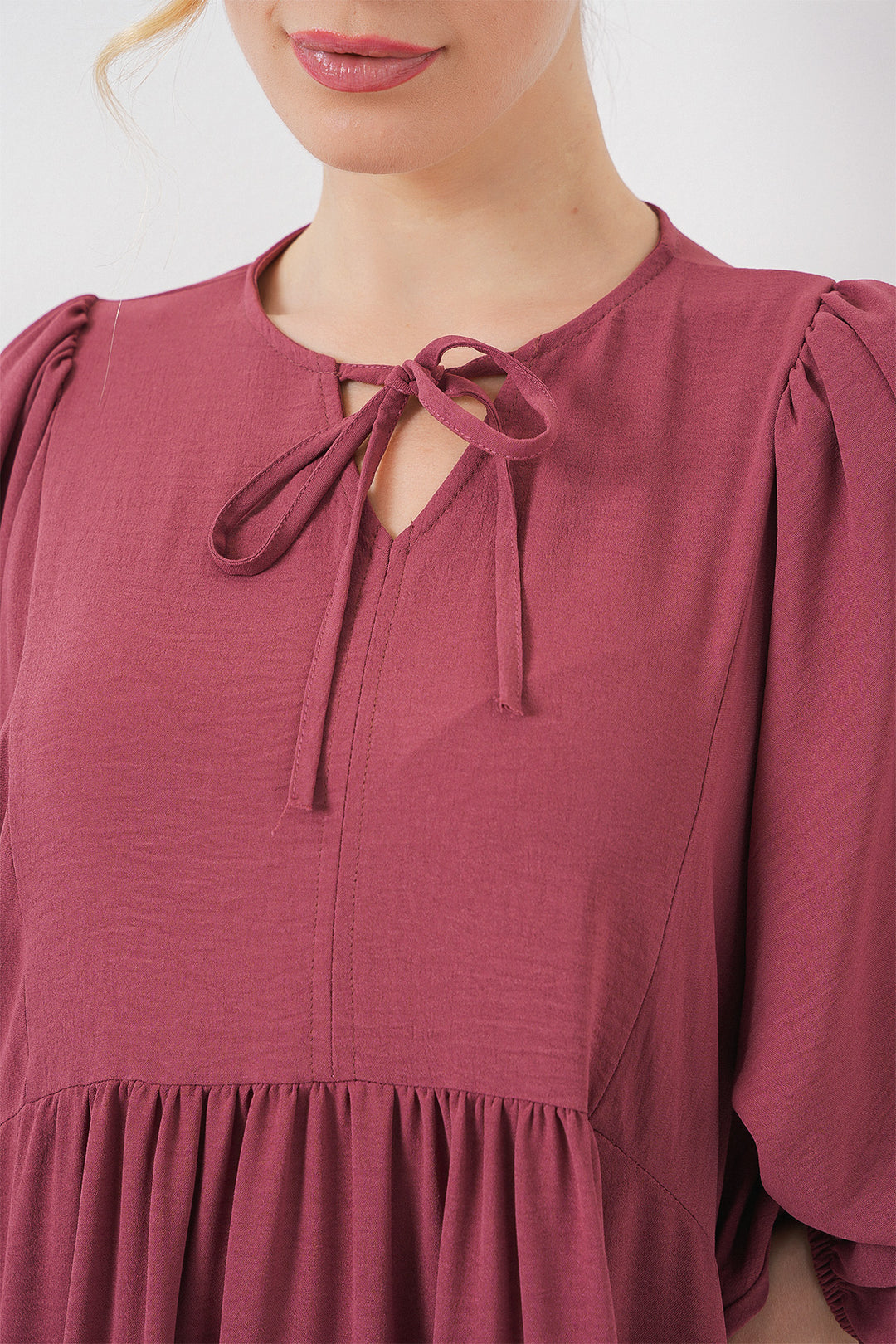 BGD Women Woman Balloon Sleeve Long Hijab Dress 2464 - Light Pink - Montclair