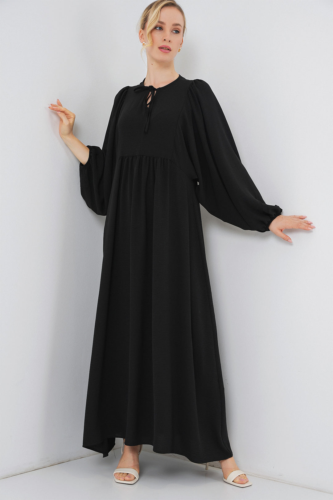 BGD Women Woman Balloon Sleeve Long Hijab Dress 2464 - D. Black - Harrisburg