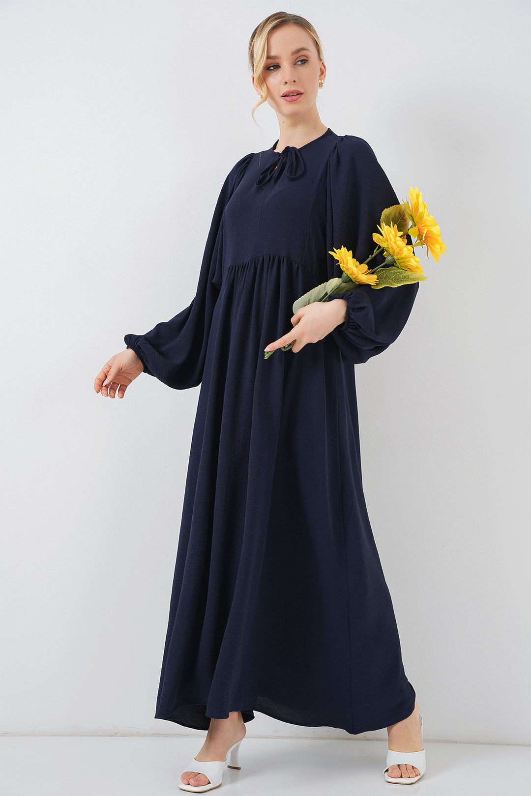BGD Women Woman Balloon Sleeve Long Hijab Dress 2464 - Navy Blue - Châtillon