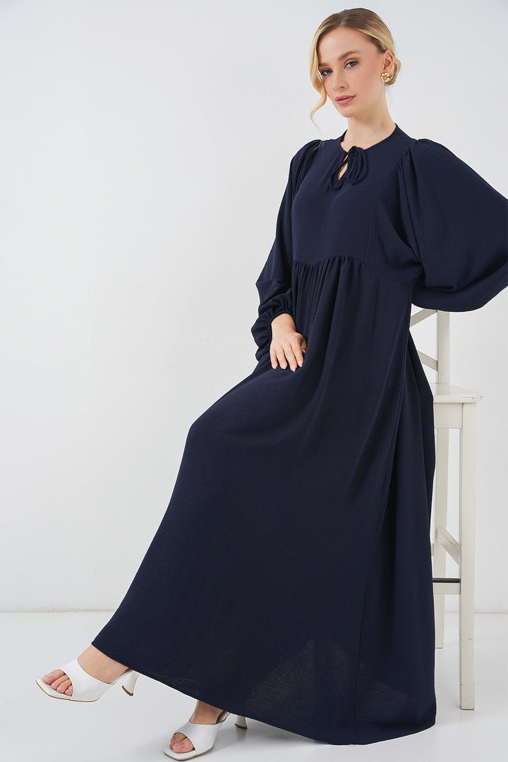 BGD Women Woman Balloon Sleeve Long Hijab Dress 2464 - Navy Blue - Châtillon