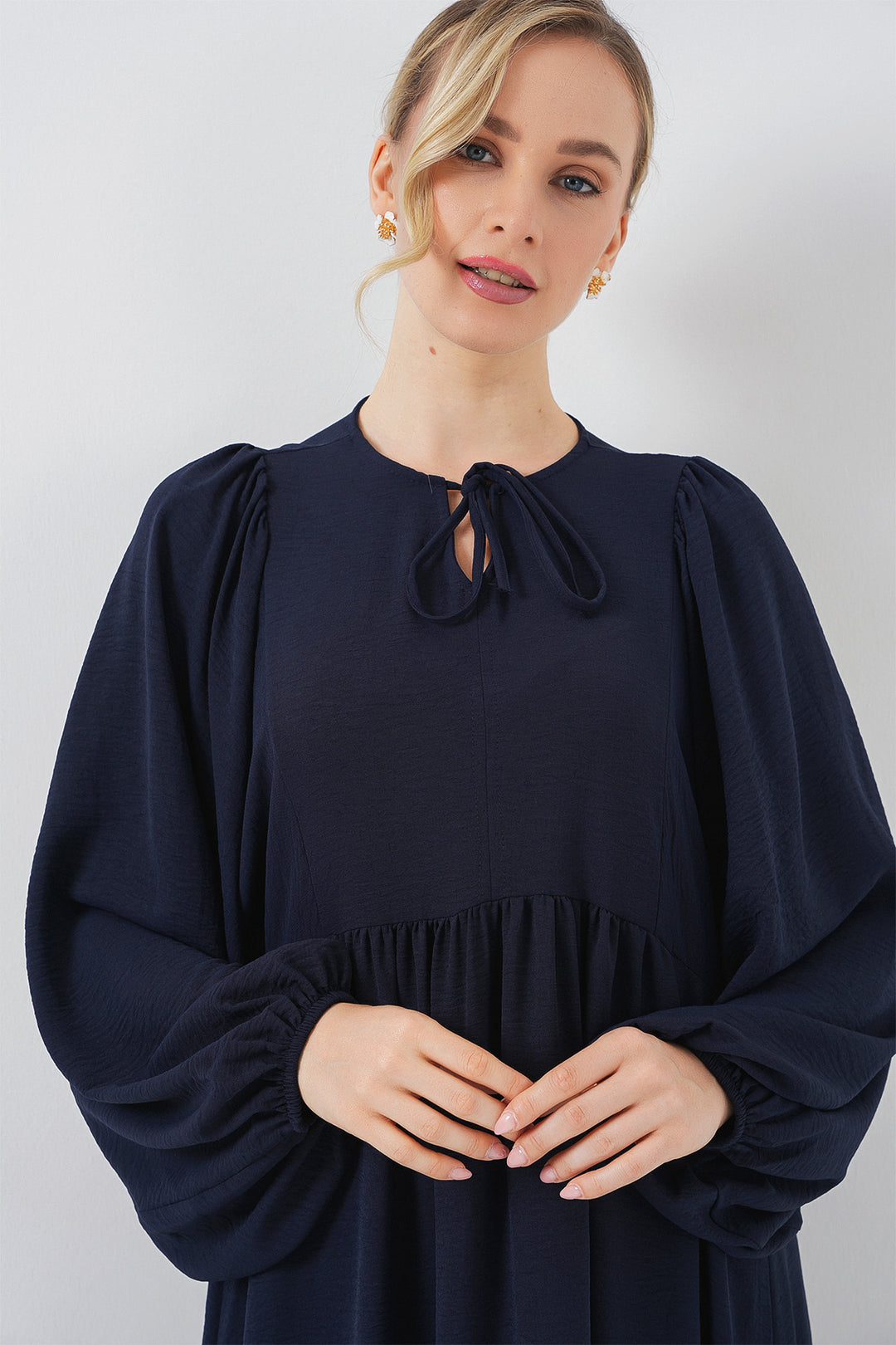 BGD Women Woman Balloon Sleeve Long Hijab Dress 2464 - Navy Blue - Châtillon