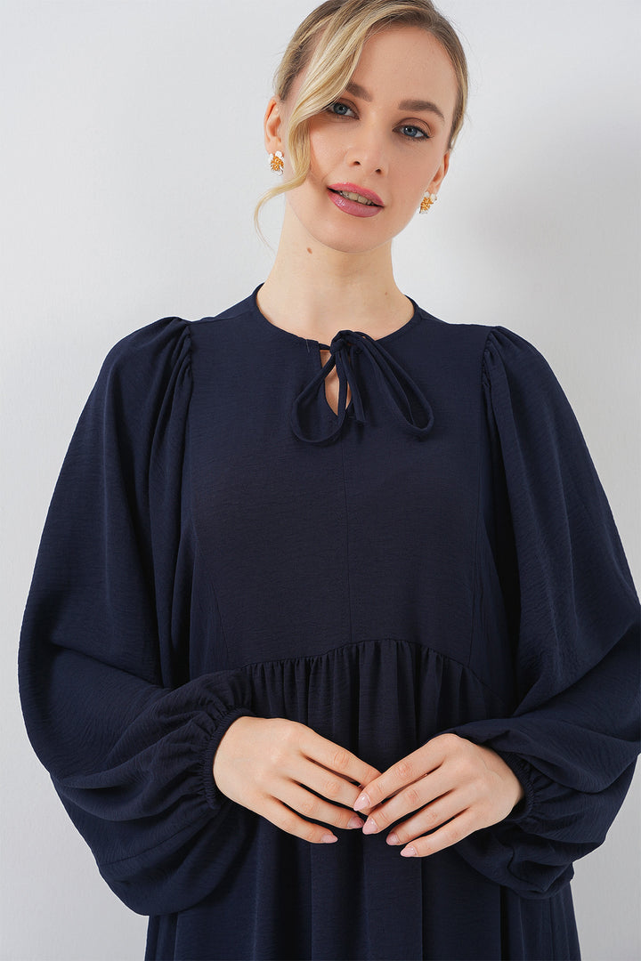 BGD Women Woman Balloon Sleeve Long Hijab Dress 2464 - Navy Blue - Châtillon