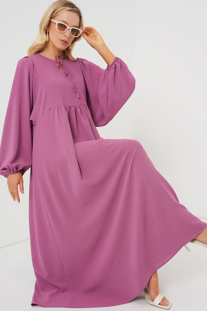 BGD Women Woman Balloon Sleeve Long Hijab Dress 2464 - Rose Pink - Pflugerville