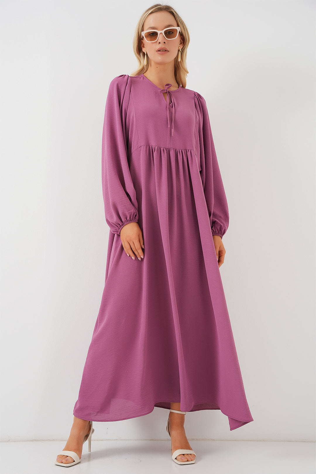 BGD Women Woman Balloon Sleeve Long Hijab Dress 2464 - Rose Pink - Pflugerville