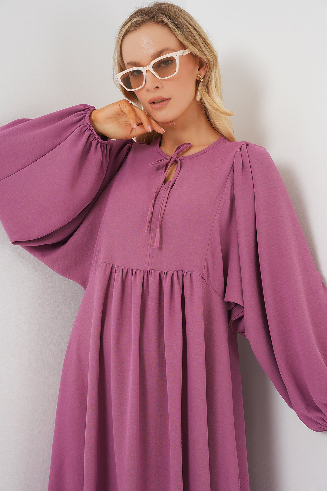 BGD Women Woman Balloon Sleeve Long Hijab Dress 2464 - Rose Pink - Pflugerville