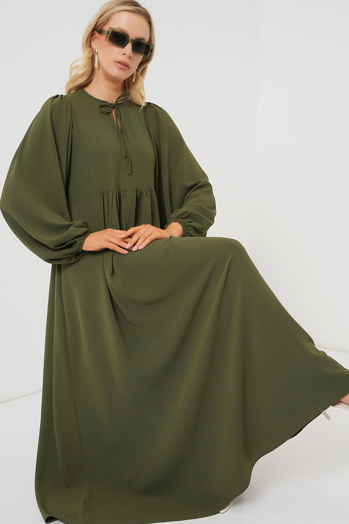 BGD Women Woman Balloon Sleeve Long Hijab Dress 2464 - Khaki - Cranston