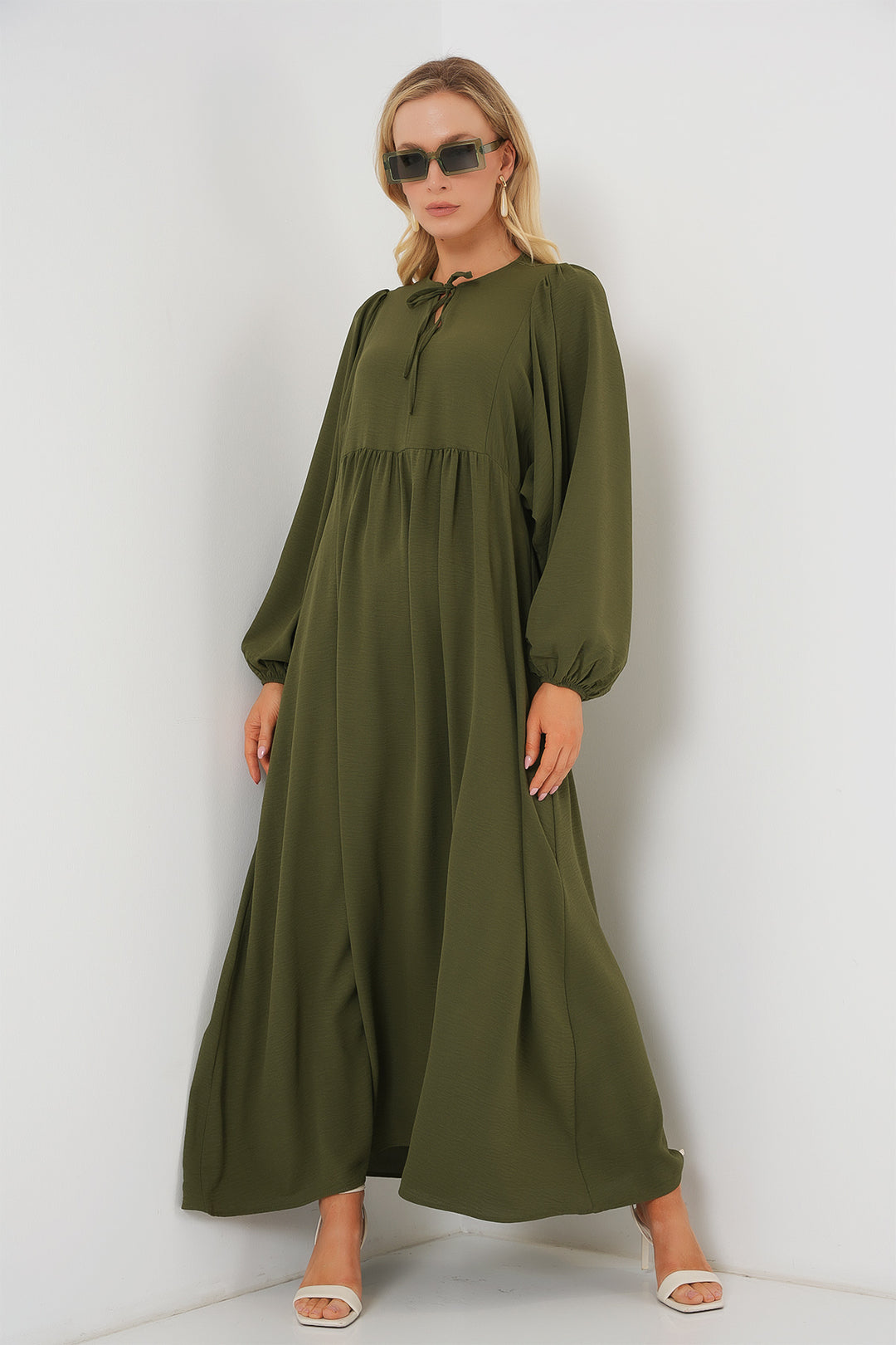 BGD Women Woman Balloon Sleeve Long Hijab Dress 2464 - Khaki - Cranston