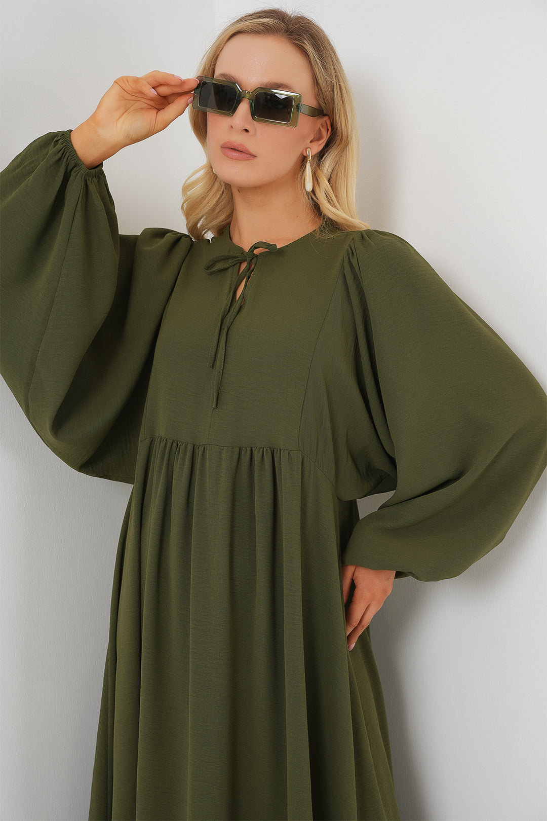 BGD Women Woman Balloon Sleeve Long Hijab Dress 2464 - Khaki - Cranston