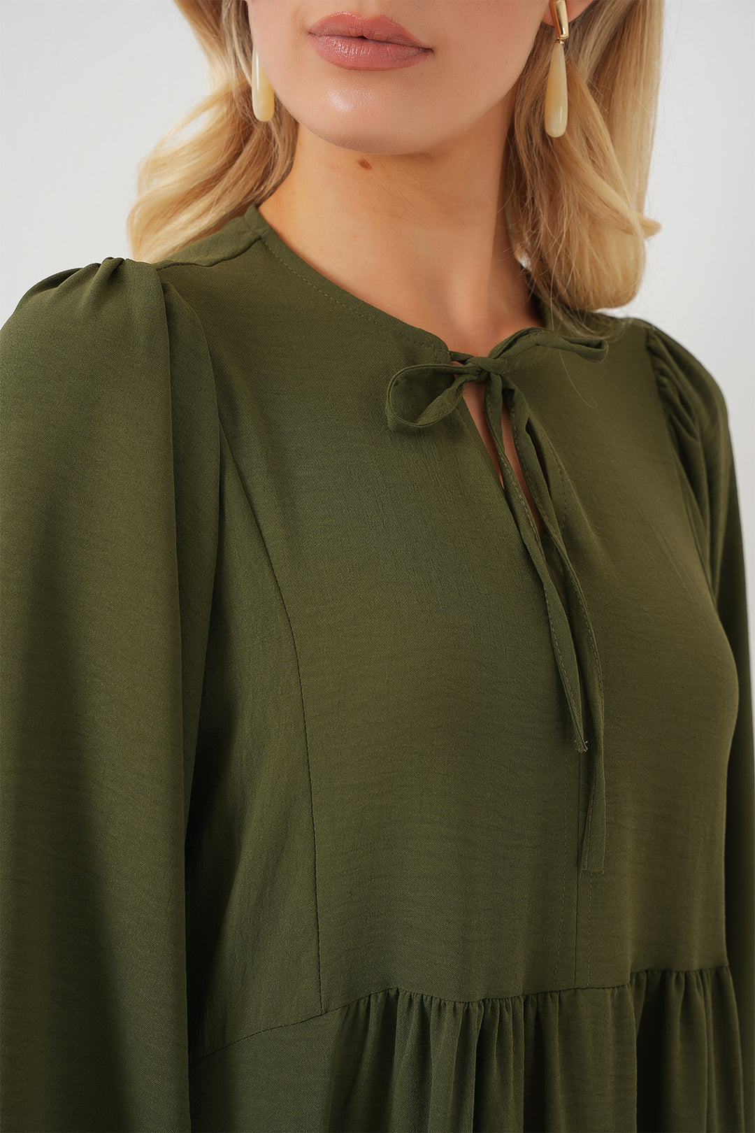 BGD Women Woman Balloon Sleeve Long Hijab Dress 2464 - Khaki - Cranston