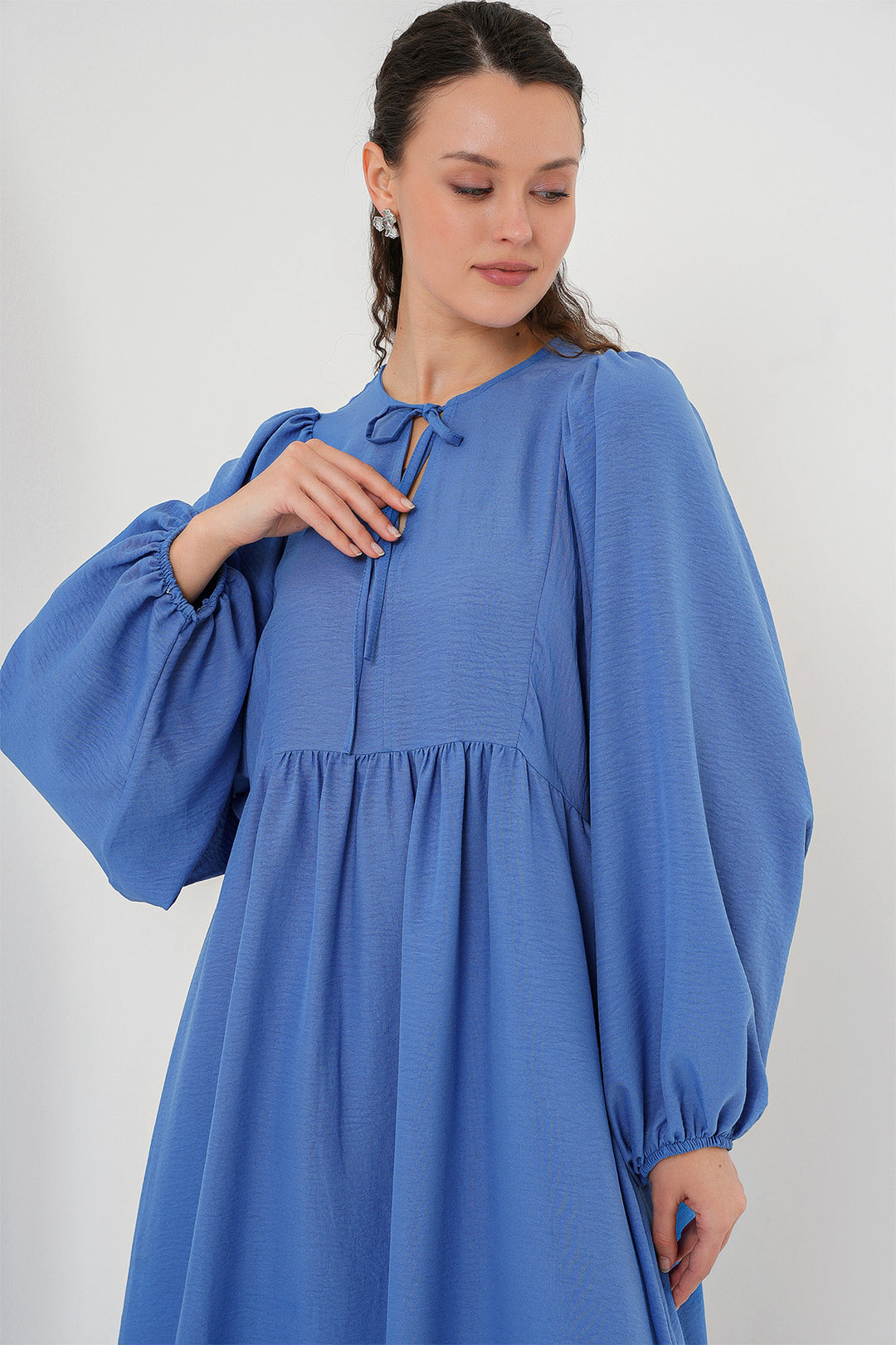 BGD Women Woman Balloon Sleeve Long Hijab Dress 2464 - Indigo - Stretford