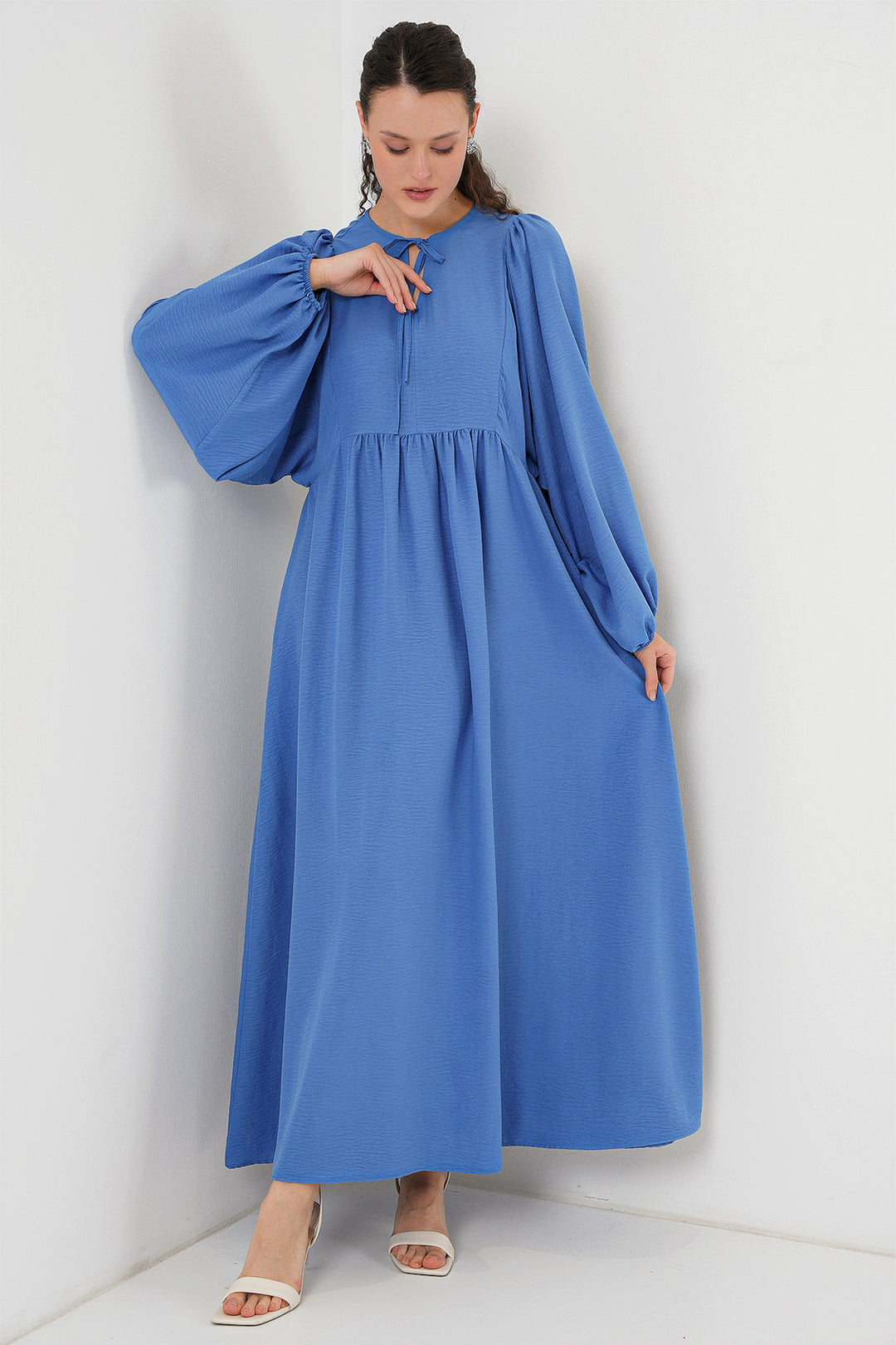 BGD Women Woman Balloon Sleeve Long Hijab Dress 2464 - Indigo - Stretford