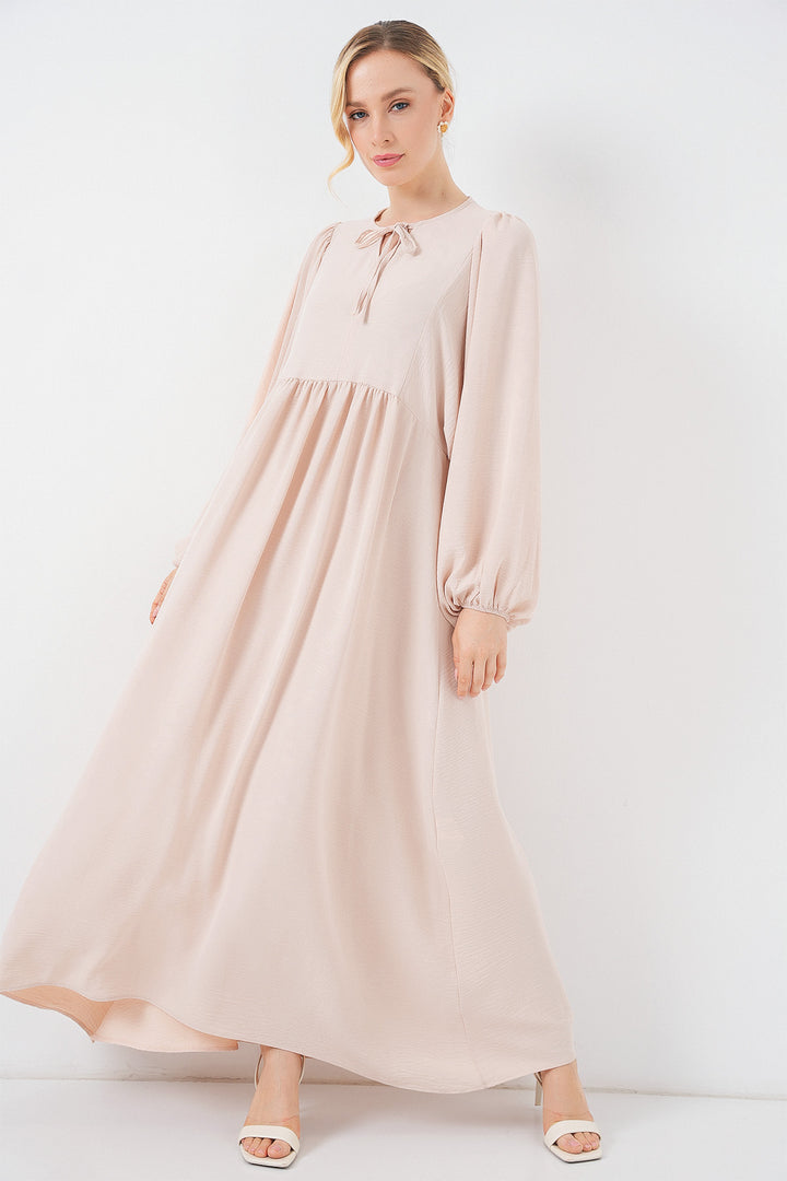 BGD Women Woman Balloon Sleeve Long Hijab Dress 2464 - Cream - Milton