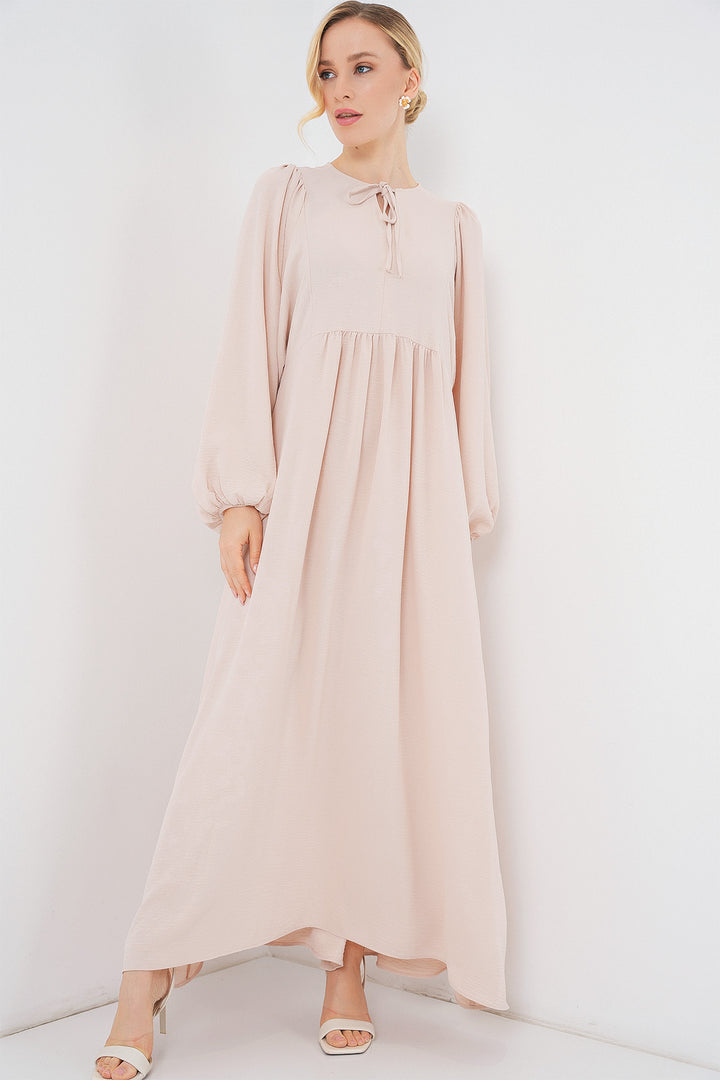 BGD Women Woman Balloon Sleeve Long Hijab Dress 2464 - Cream - Milton