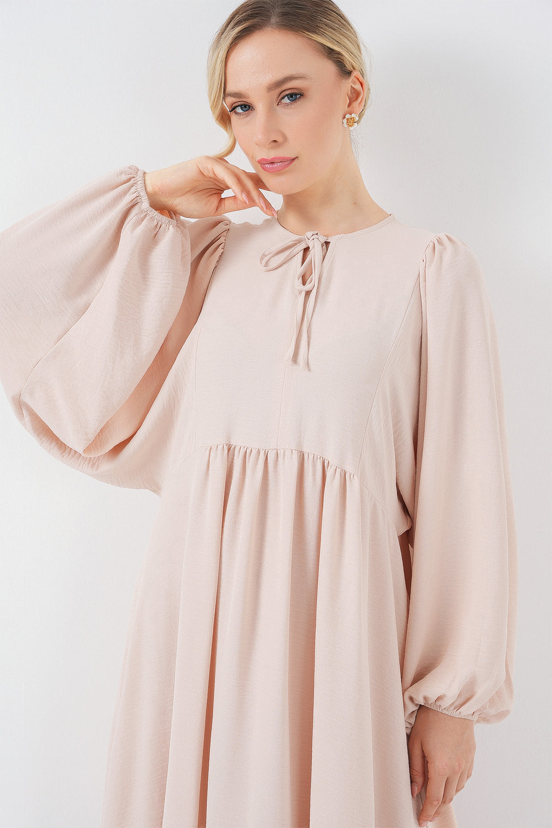BGD Women Woman Balloon Sleeve Long Hijab Dress 2464 - Cream - Milton