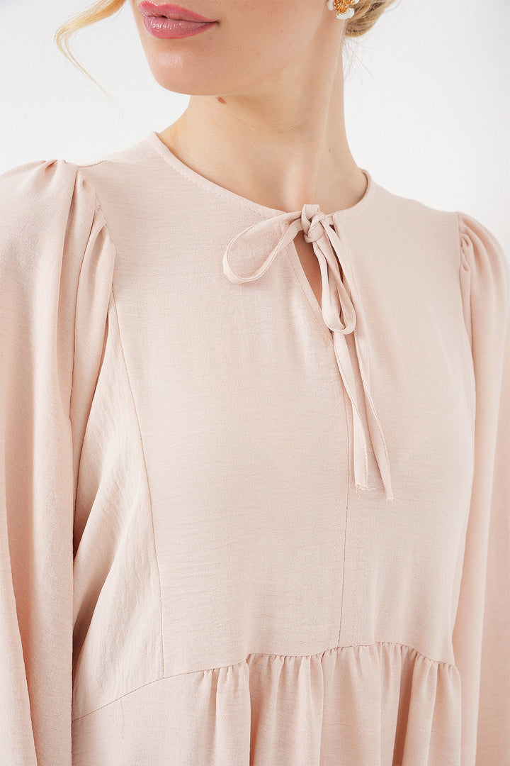 BGD Women Woman Balloon Sleeve Long Hijab Dress 2464 - Cream - Milton