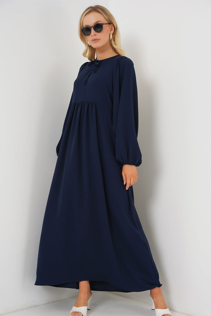 BGD Women Woman Balloon Sleeve Long Hijab Dress 2464 - Navy Blue - Shreveport