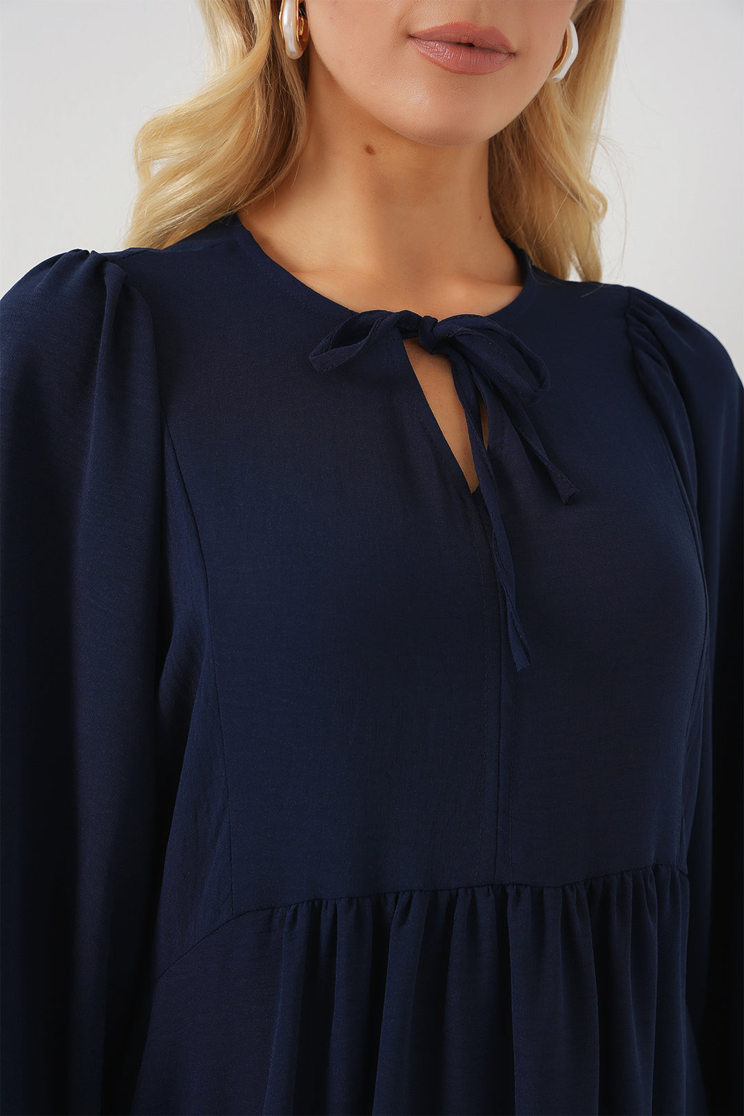 BGD Women Woman Balloon Sleeve Long Hijab Dress 2464 - Navy Blue - Shreveport