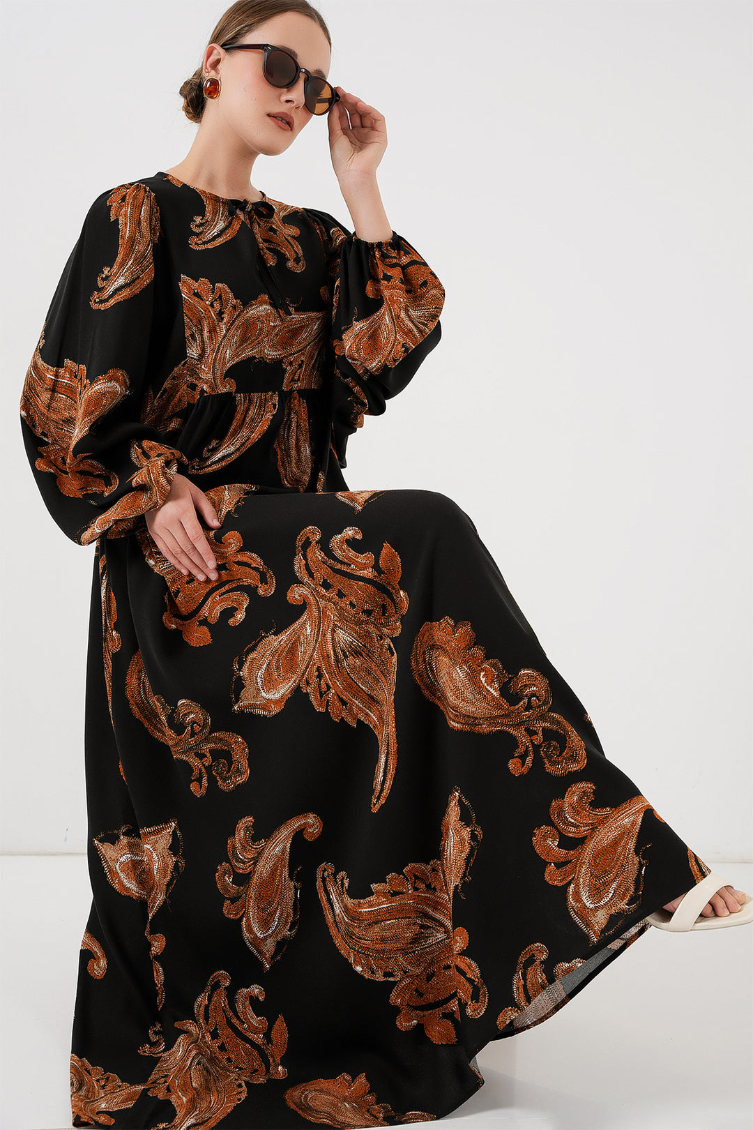 BGD Women Woman Balloon Sleeve Long Hijab Dress 2464 - M. Taba - Cesena