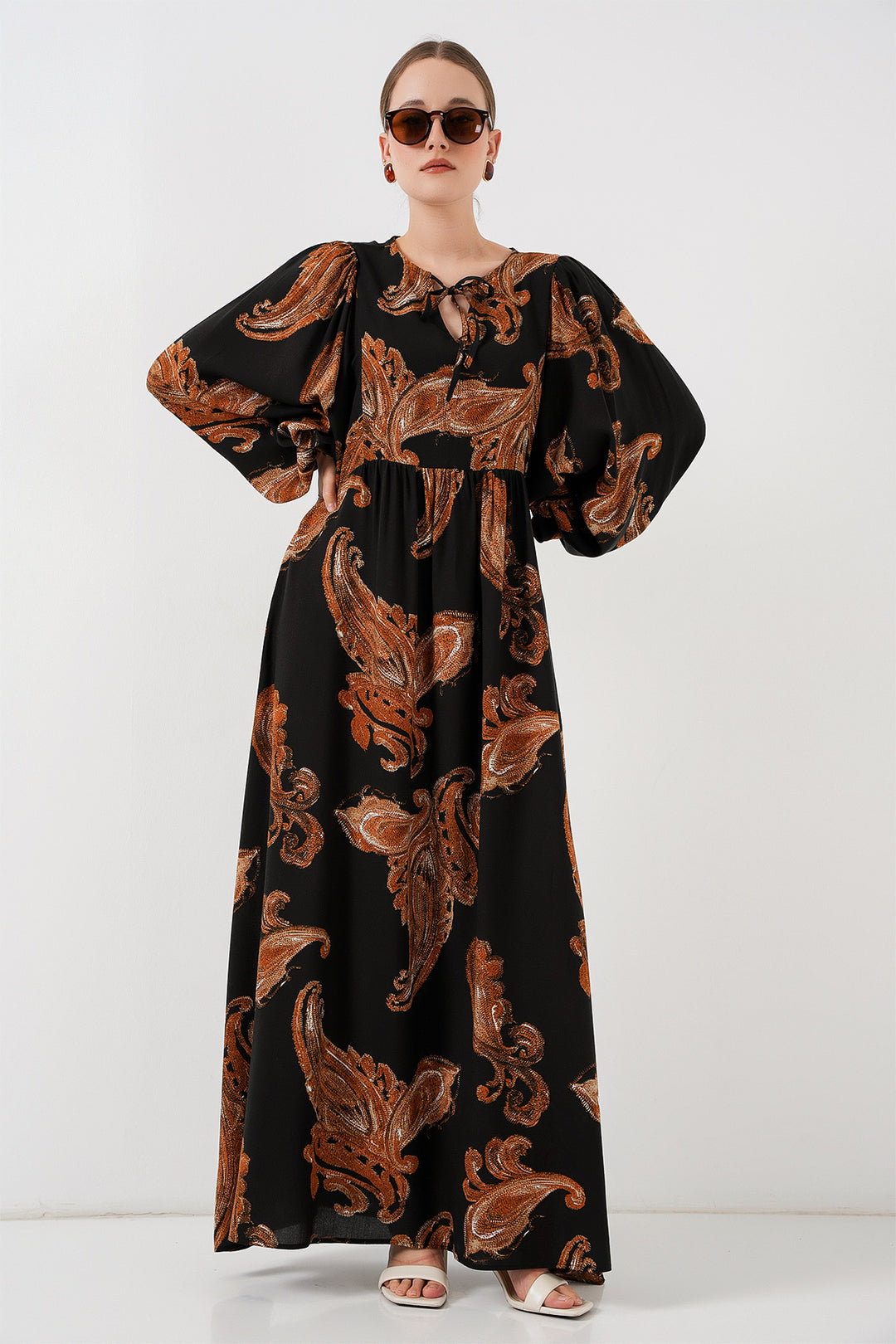 BGD Women Woman Balloon Sleeve Long Hijab Dress 2464 - M. Taba - Cesena