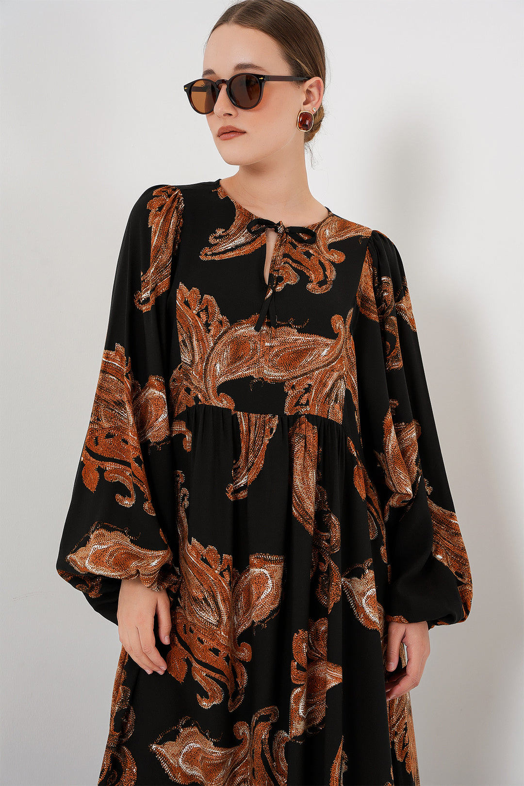 BGD Women Woman Balloon Sleeve Long Hijab Dress 2464 - M. Taba - Cesena