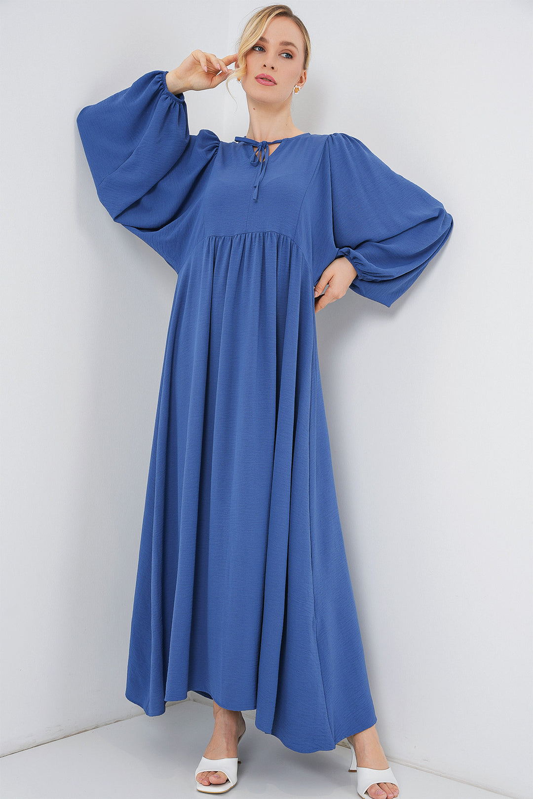 BGD Women Woman Balloon Sleeve Long Hijab Dress 2464 - Saks - Panevėžys