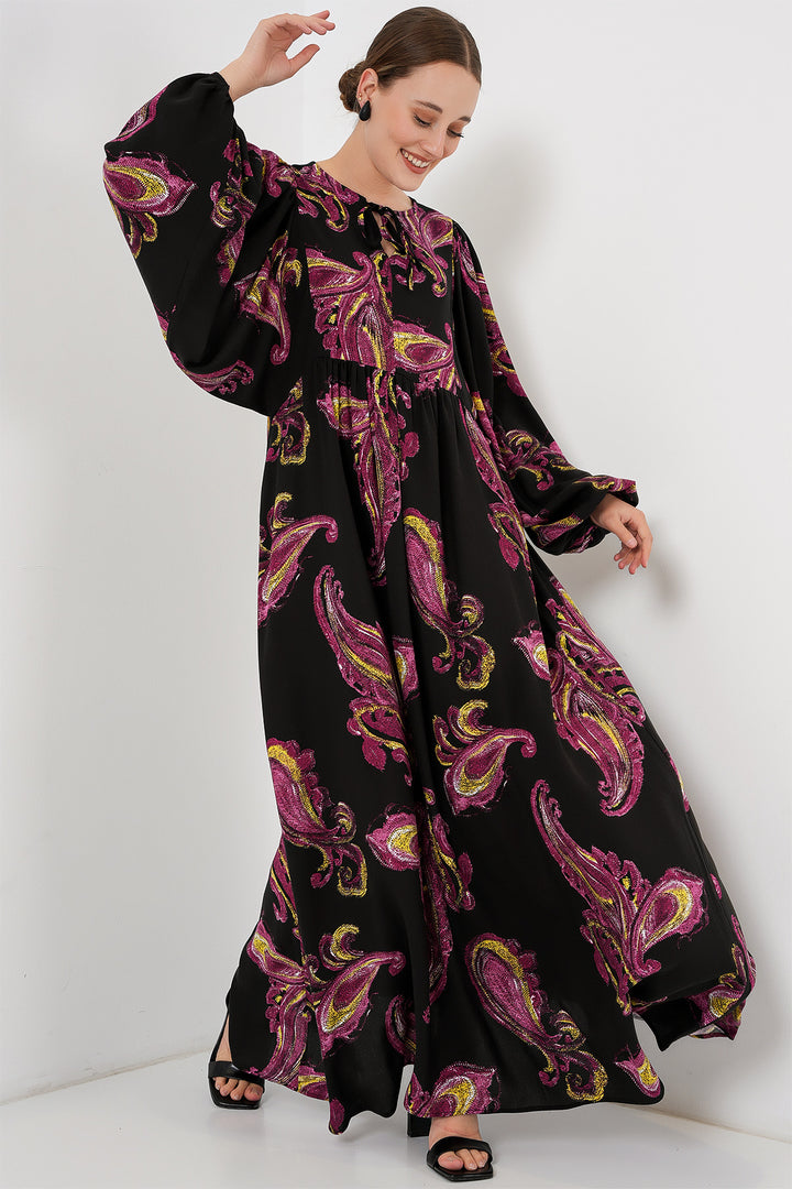 BGD Women Woman Balloon Sleeve Long Hijab Dress 2464 - Y.Fuchsia - Lincoln Park