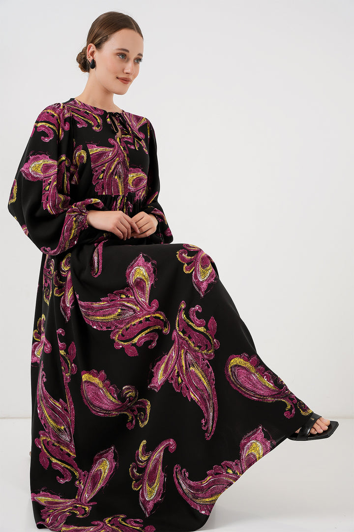 BGD Women Woman Balloon Sleeve Long Hijab Dress 2464 - Y.Fuchsia - Lincoln Park