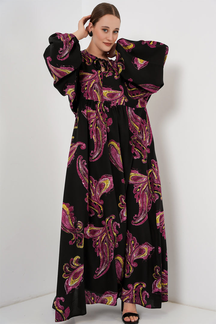 BGD Women Woman Balloon Sleeve Long Hijab Dress 2464 - Y.Fuchsia - Lincoln Park
