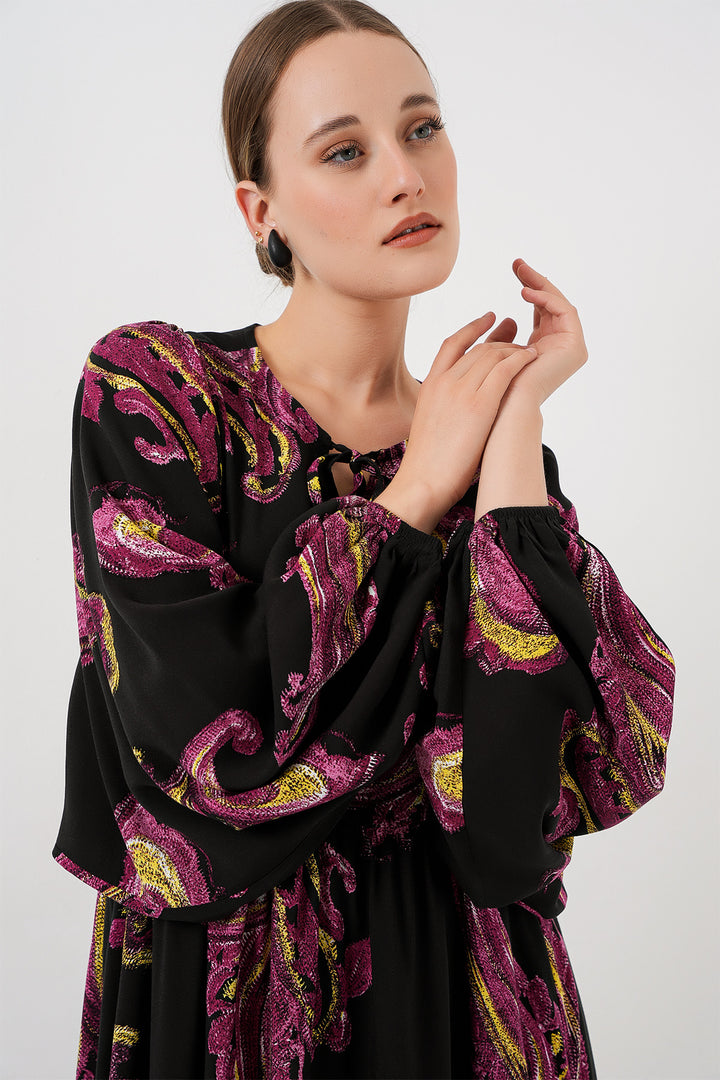 BGD Women Woman Balloon Sleeve Long Hijab Dress 2464 - Y.Fuchsia - Lincoln Park