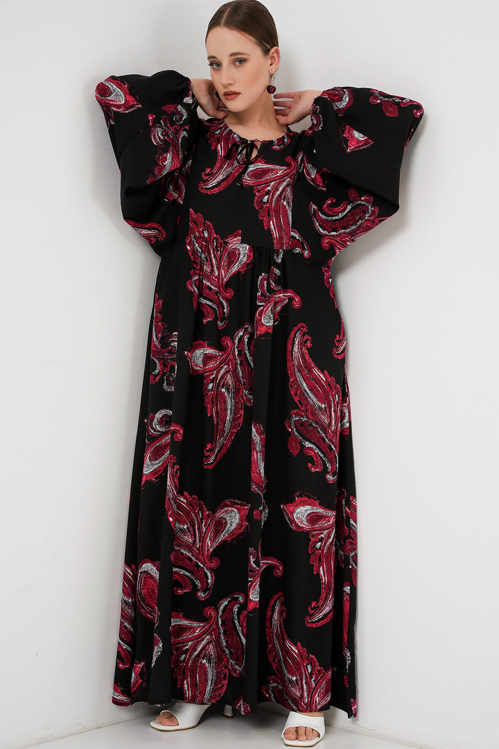 BGD Women Woman Balloon Sleeve Long Hijab Dress 2464 - Dark Red - Columbia