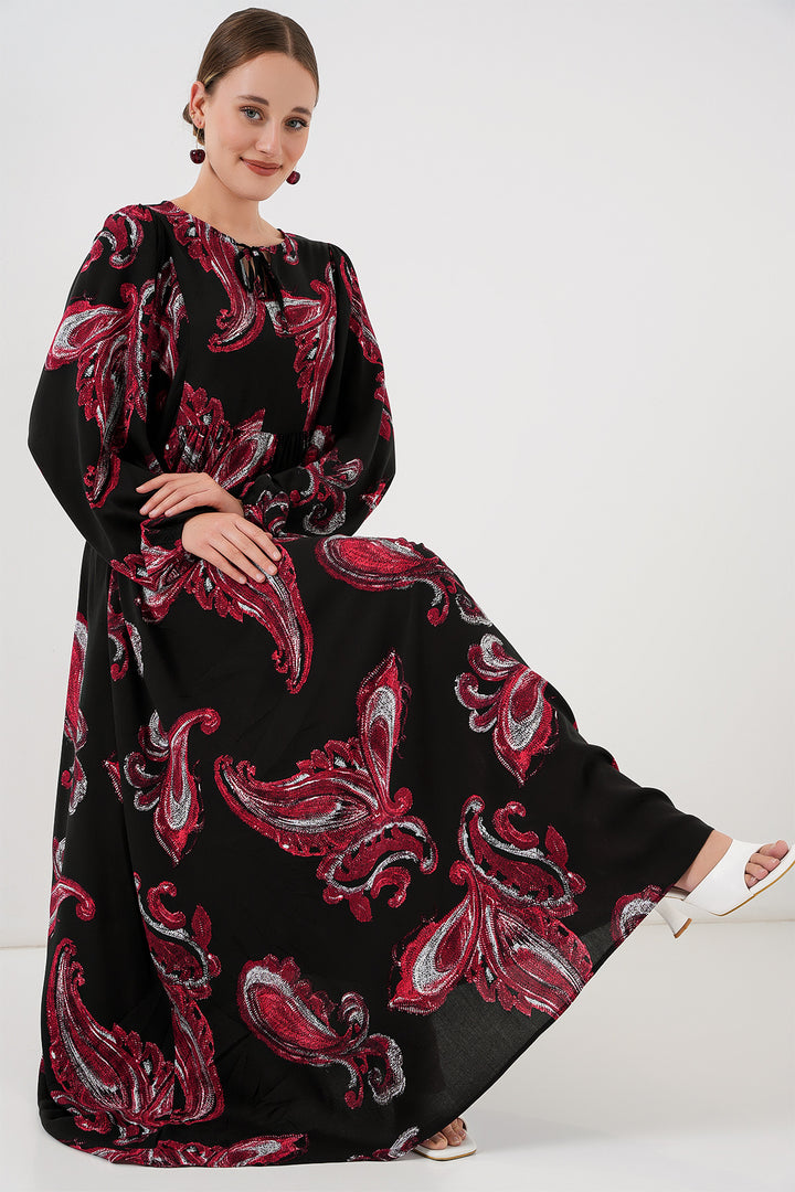 BGD Women Woman Balloon Sleeve Long Hijab Dress 2464 - Dark Red - Columbia