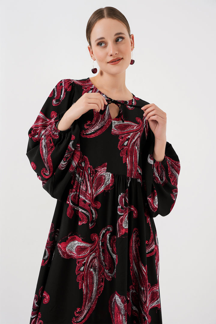 BGD Women Woman Balloon Sleeve Long Hijab Dress 2464 - Dark Red - Columbia
