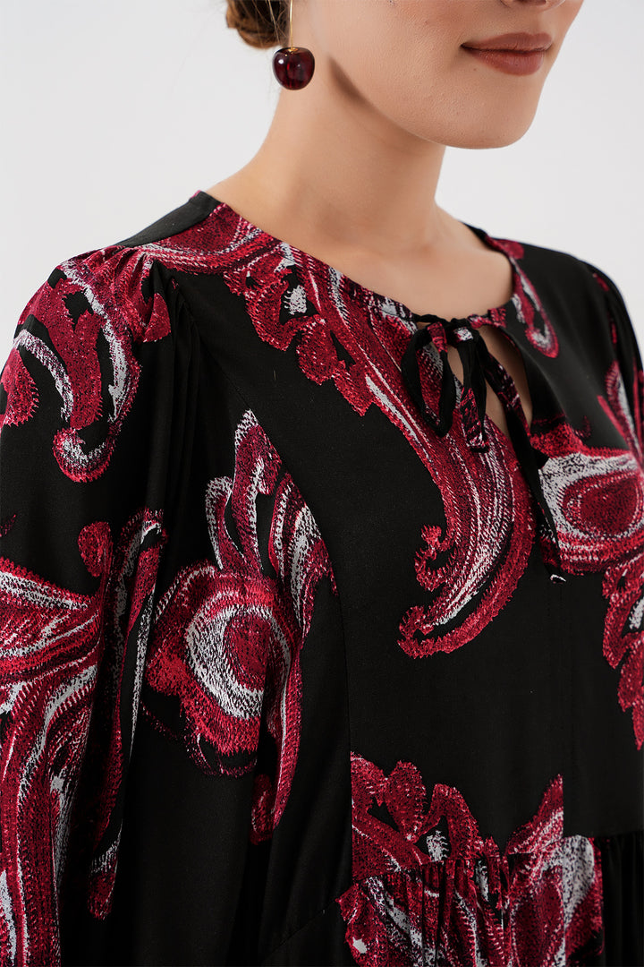BGD Women Woman Balloon Sleeve Long Hijab Dress 2464 - Dark Red - Columbia