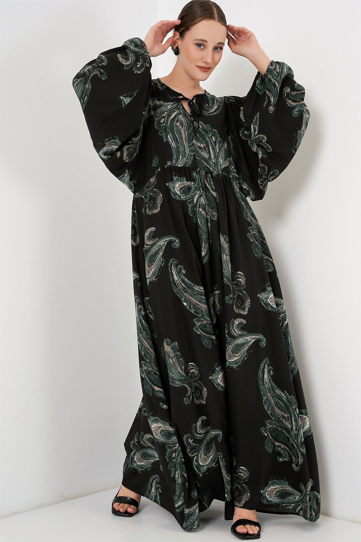 BGD Women Woman Balloon Sleeve Long Hijab Dress 2464 - Dark Green - Salerno