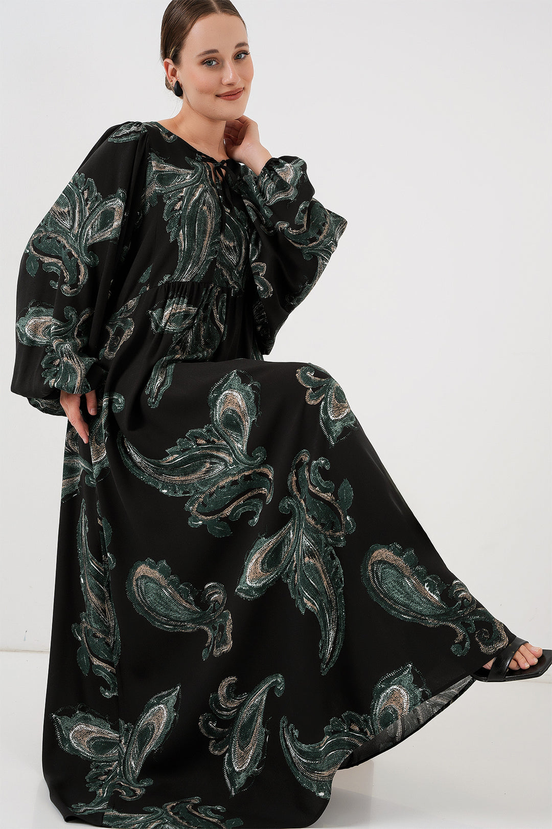 BGD Women Woman Balloon Sleeve Long Hijab Dress 2464 - Dark Green - Salerno