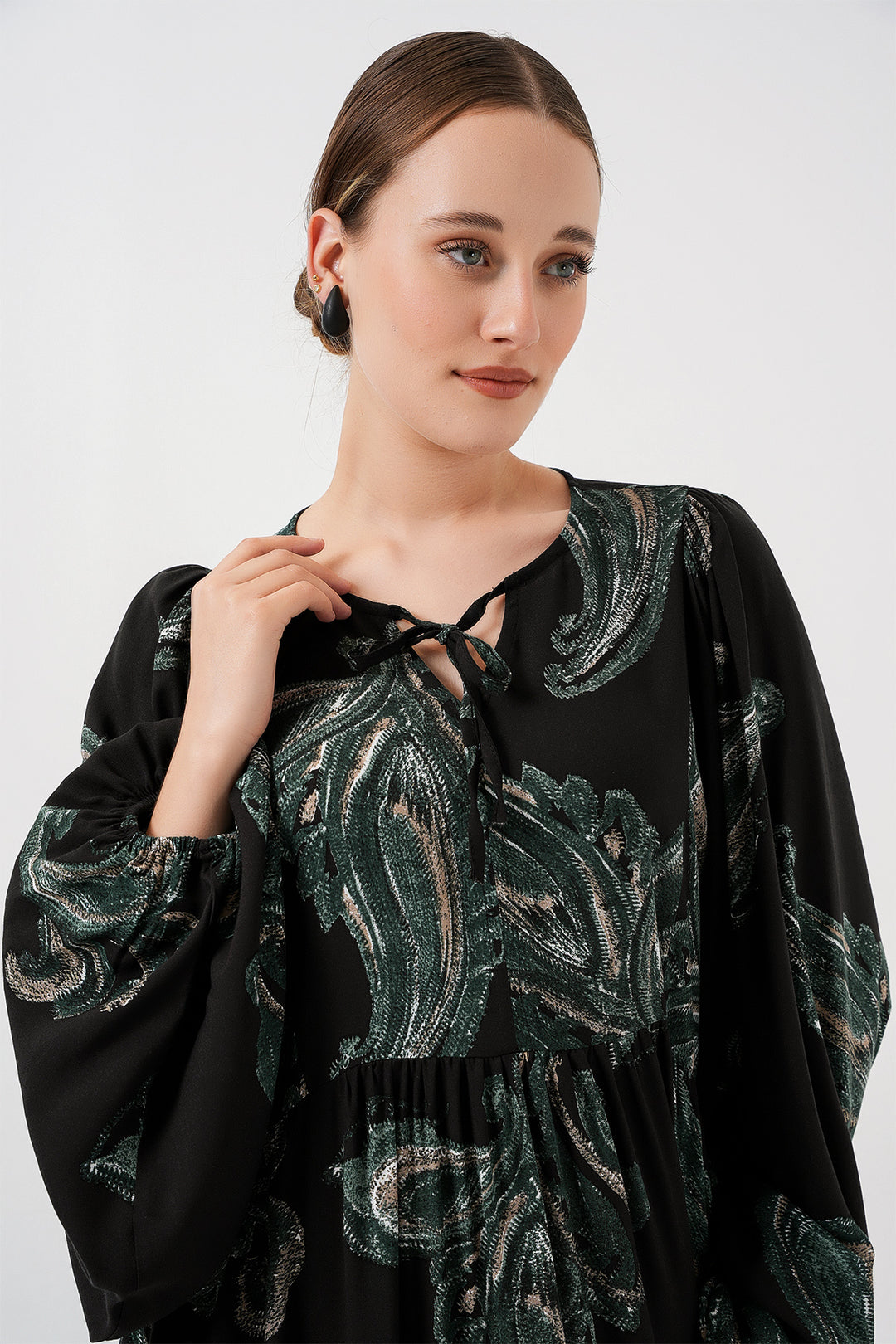 BGD Women Woman Balloon Sleeve Long Hijab Dress 2464 - Dark Green - Salerno