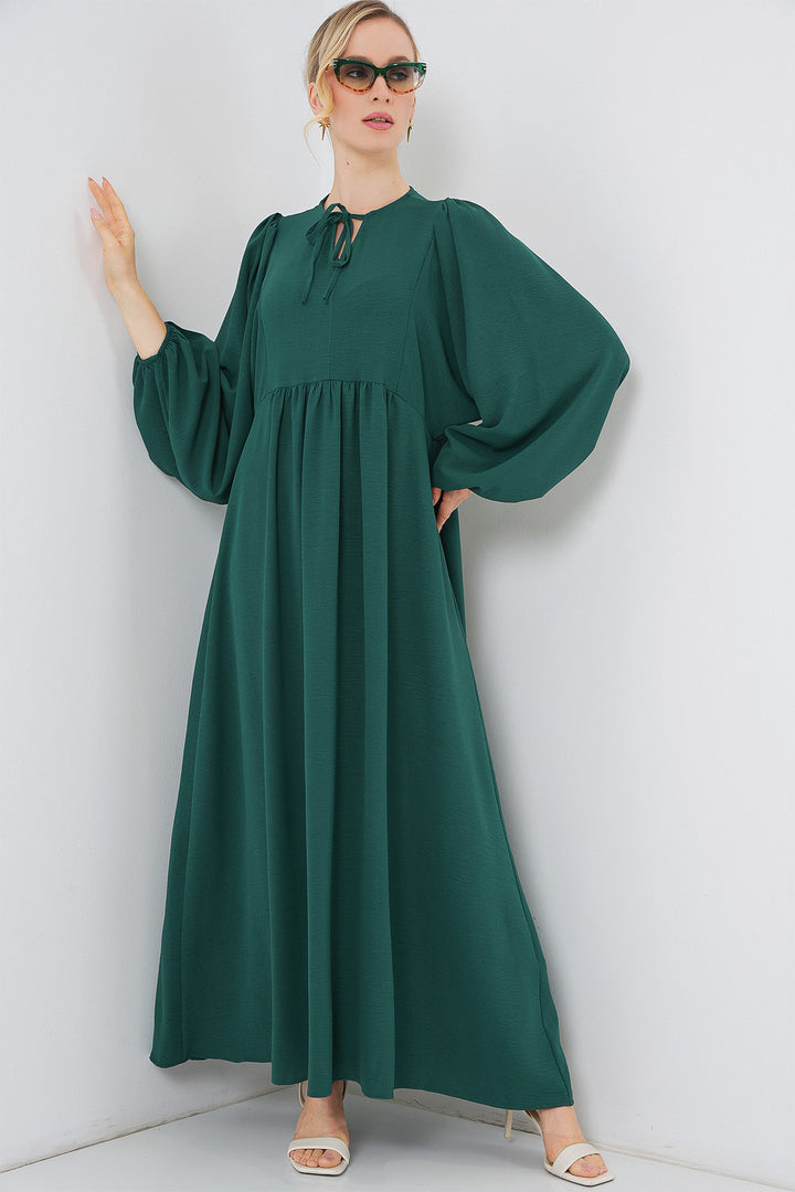 BGD Women Woman Balloon Sleeve Long Hijab Dress 2464 - Emerald Green - Aurora