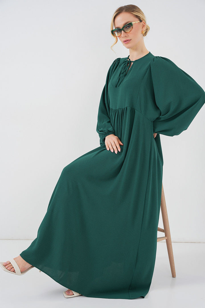 BGD Women Woman Balloon Sleeve Long Hijab Dress 2464 - Emerald Green - Aurora