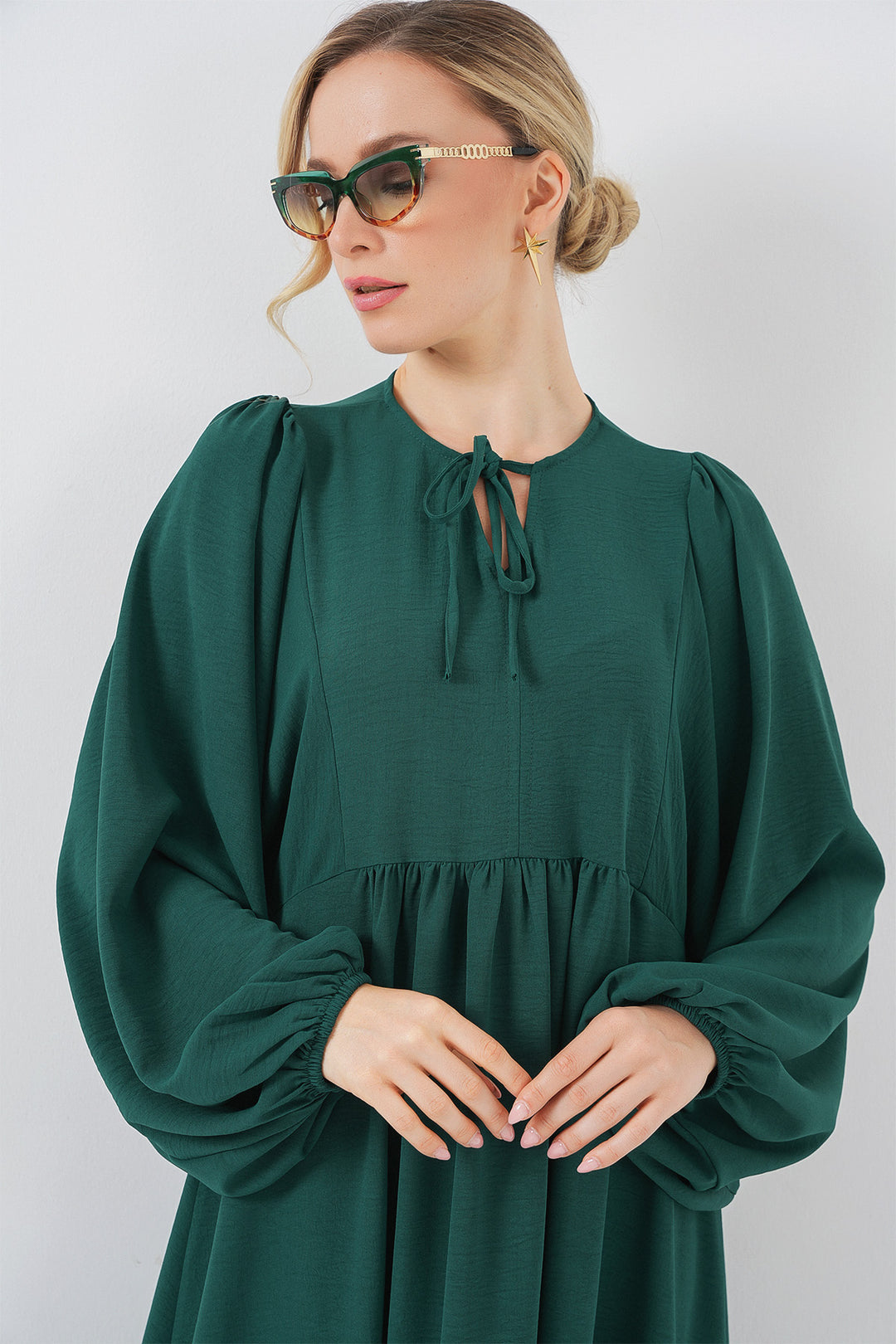 BGD Women Woman Balloon Sleeve Long Hijab Dress 2464 - Emerald Green - Aurora