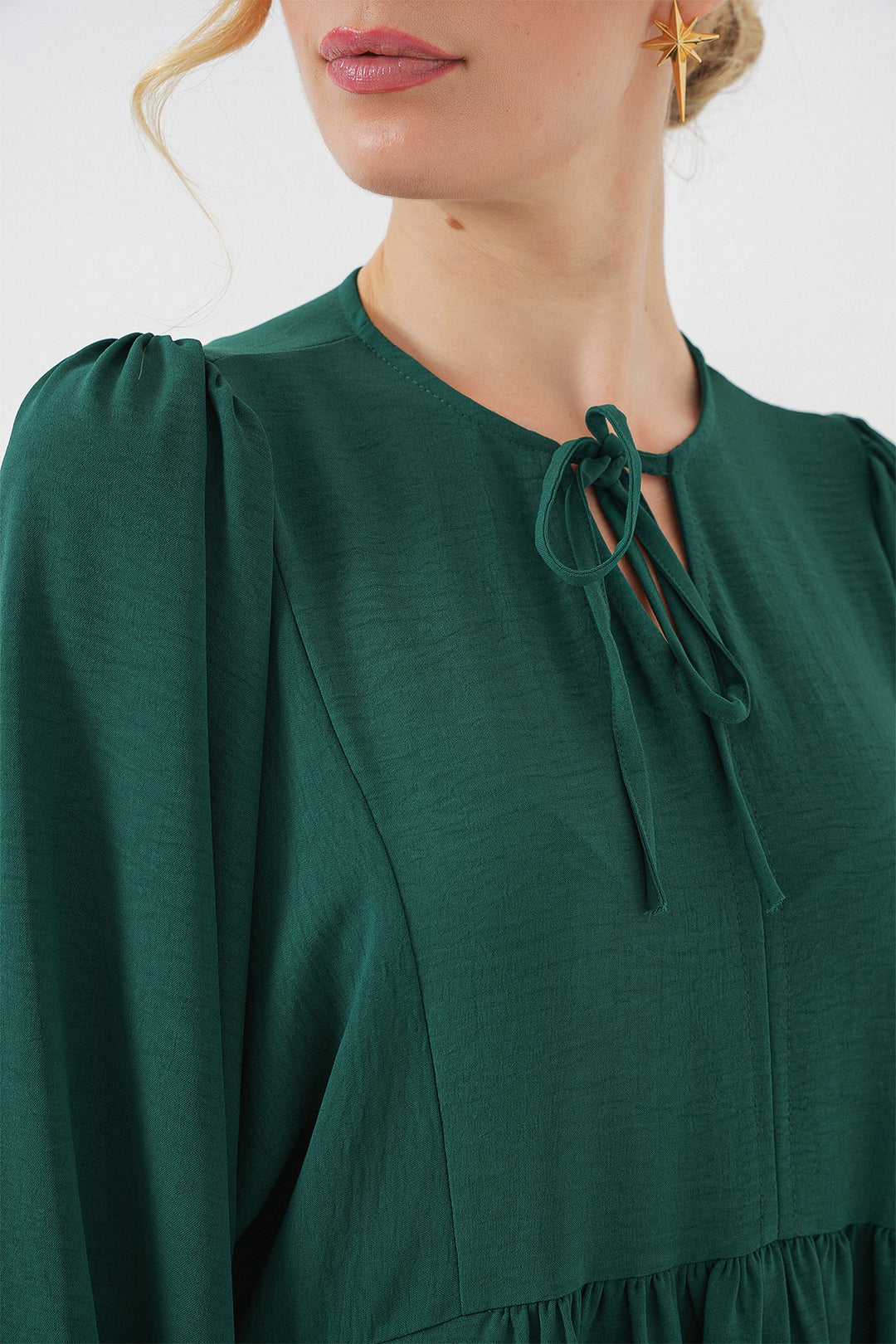 BGD Women Woman Balloon Sleeve Long Hijab Dress 2464 - Emerald Green - Aurora
