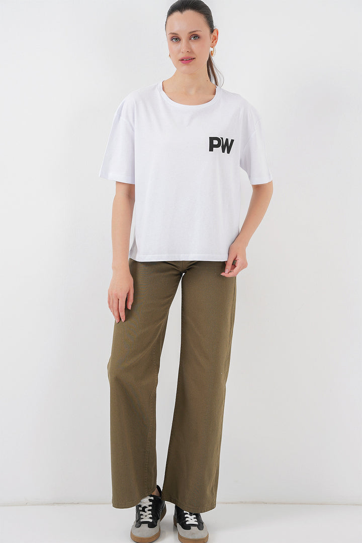BGD Women Women's Printed Basic T-shirt 4343 - White - Estero